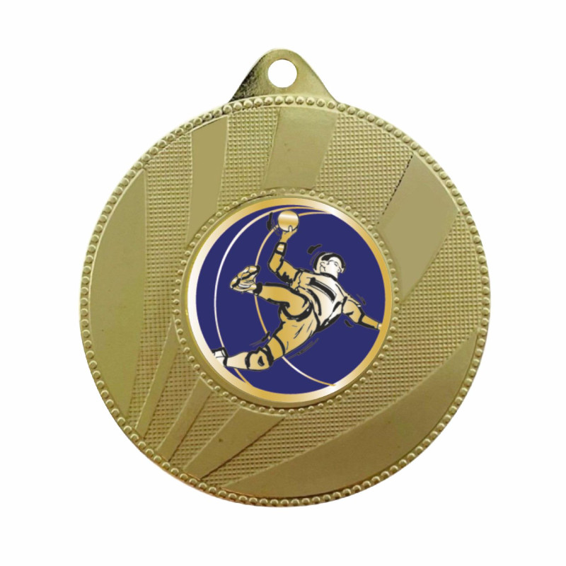 Médaille 50mm avec pastille bleue Handball et gravure offerte CH-IM00180.01
