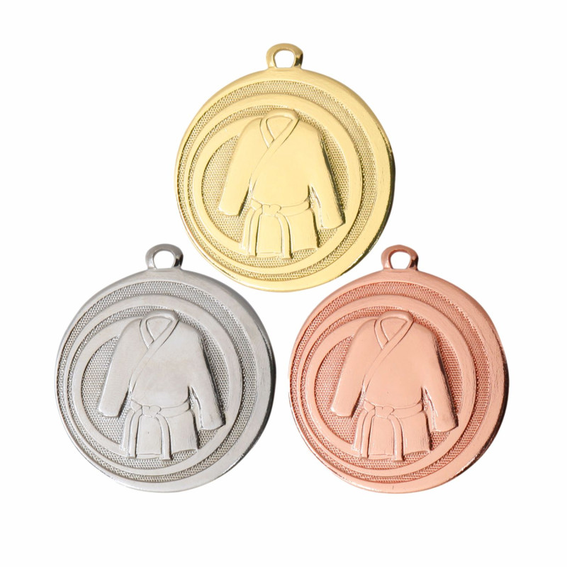 Pack de 100 médailles panachées frappées 45mm judo avec rubans fins offerts - B-ME-093