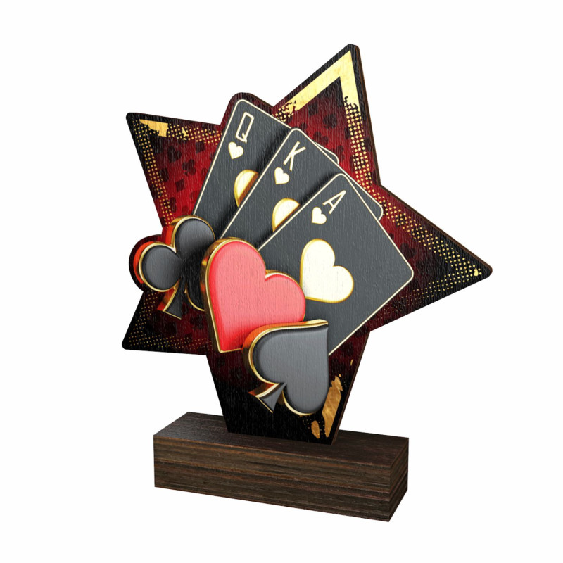 Trophée bois couleurs poker et jeux de cartes - BA-WFSTAR001C.M20