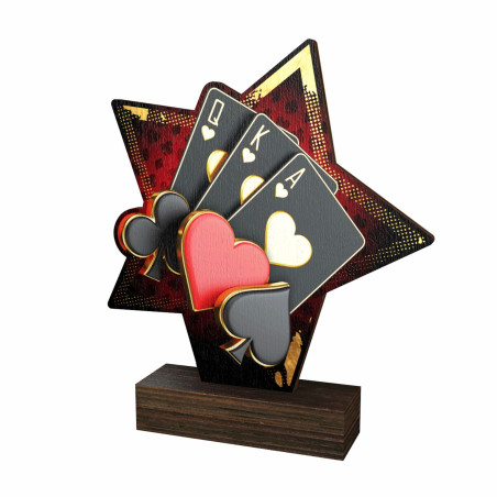 Trophée bois couleurs poker et jeux de cartes - BA-WFSTAR001C.M20
