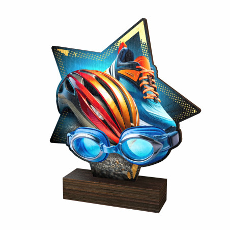 Trophée bois couleurs triathlon - BA-WFSTAR001C.M44