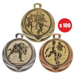 pack de 10 avec rubans Big Tennis Acrylique Noir Médaille 80 mm pack de 3 tailles 