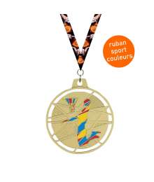 Médaille émaillée frappée Basketball 70mm avec ruban - F-BX02D 7062R