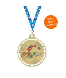Médaille émaillée frappée Natation 70mm avec ruban - F-BX09D 7068R