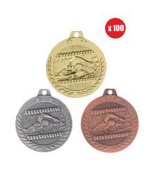 Pack de 100 Médailles frappées Natation 40mm - F-DX14D - F-DX14A - F-DX14B X100