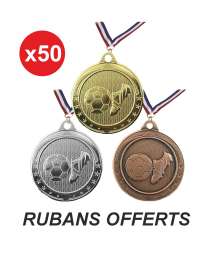 Pack de 50 Médailles frappées Foot 40mm avec rubans offerts - CH-IM00655 X50