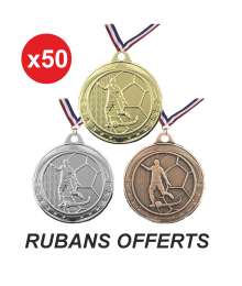 Pack de 50 Médailles frappées Foot 40mm avec rubans offerts - CH-IM00670 X50