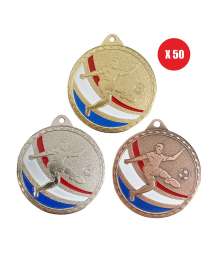 Pack de 50 Médailles frappées Football tricolore 50mm - CH-IM00656 X50
