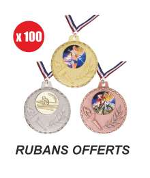 Pack de 100 Médailles 50mm avec pastille avec rubans offerts - F-Q043 X100