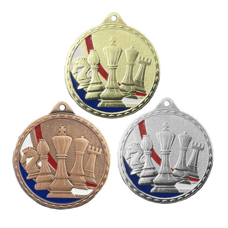 Médaille Frappée 50mm Echecs Tricolore - CH-IM00691