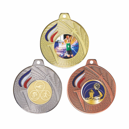 Médaille 50mm Flamme olympique tricolore F-Q048